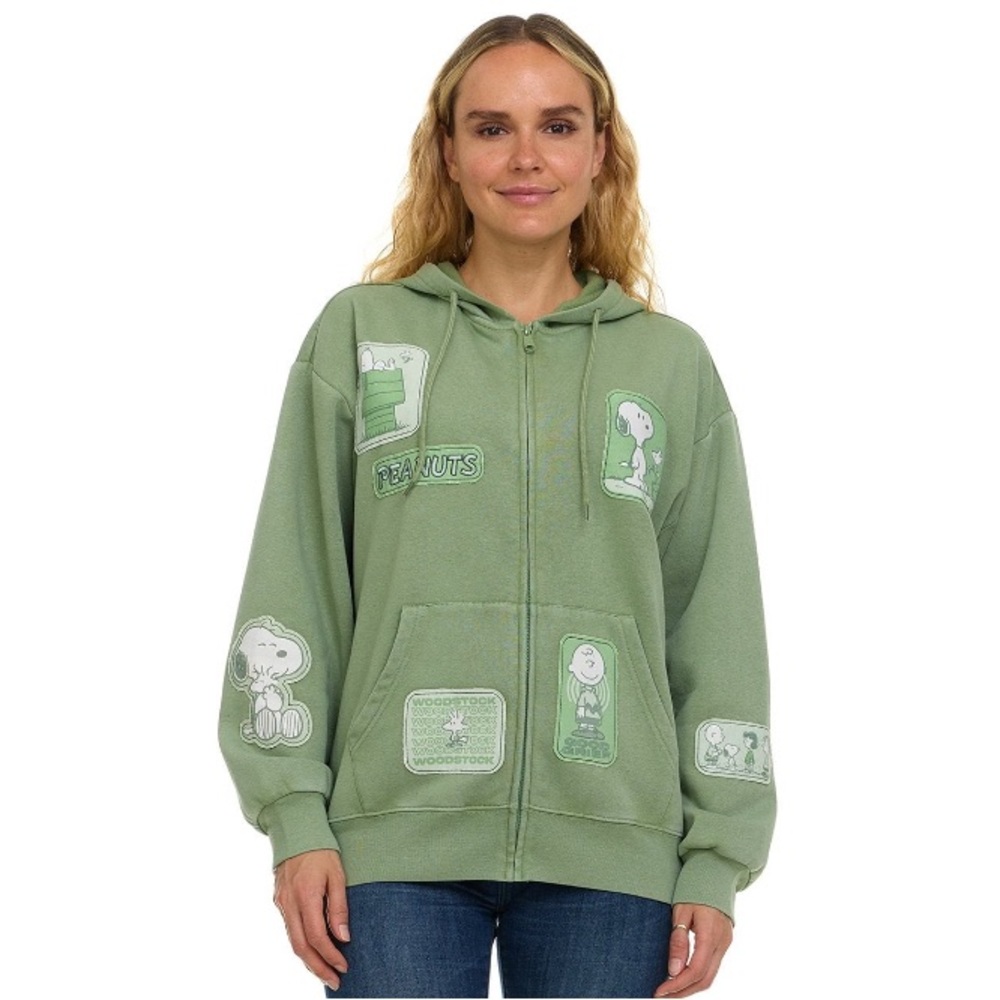 Peanuts Sage Green Patch Graphic Hoodie